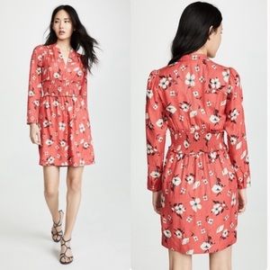 Rebecca Taylor Daniella Floral-Print Long-Sleeve Smocked-Waist Dress Size 8